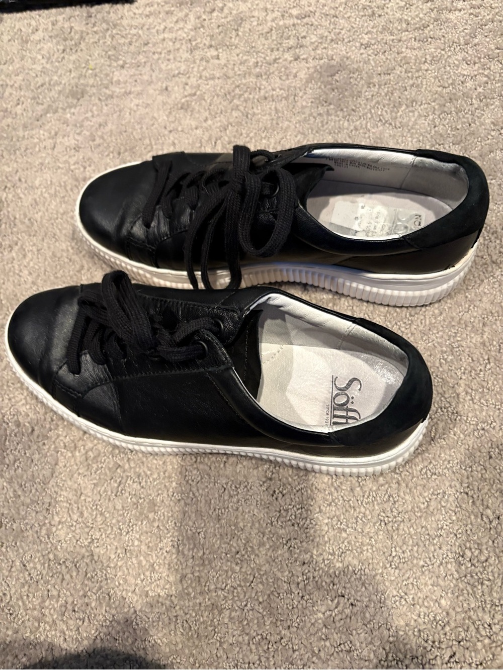 Sofft Black and White Leather Platform Sneakers